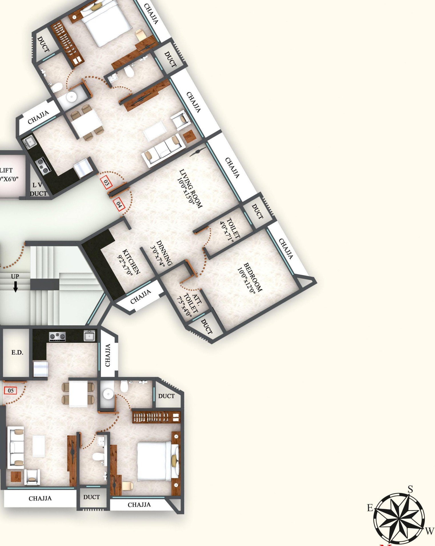 2 BHK Detailed Floor Plan